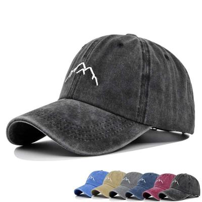 Unisex Washed Cotton Cap Mountain Embroidery Vintage Baseball Cap Men Women Adjustable Casual Outdoor Streetwear Sports Hat
