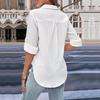 Long Sleeve V-Neck Blouse Casual Street Wear Top Solid Color T-Shirt Women Ladies Chiffon Tee
