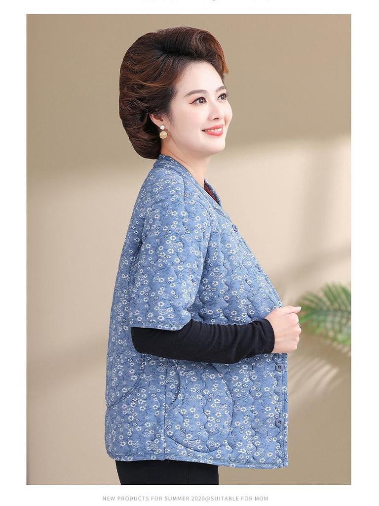 Women's Camel Down Cotton Vest for 50-60-Year-Olds: Thick, Mid-Sleeve Winter Jacket