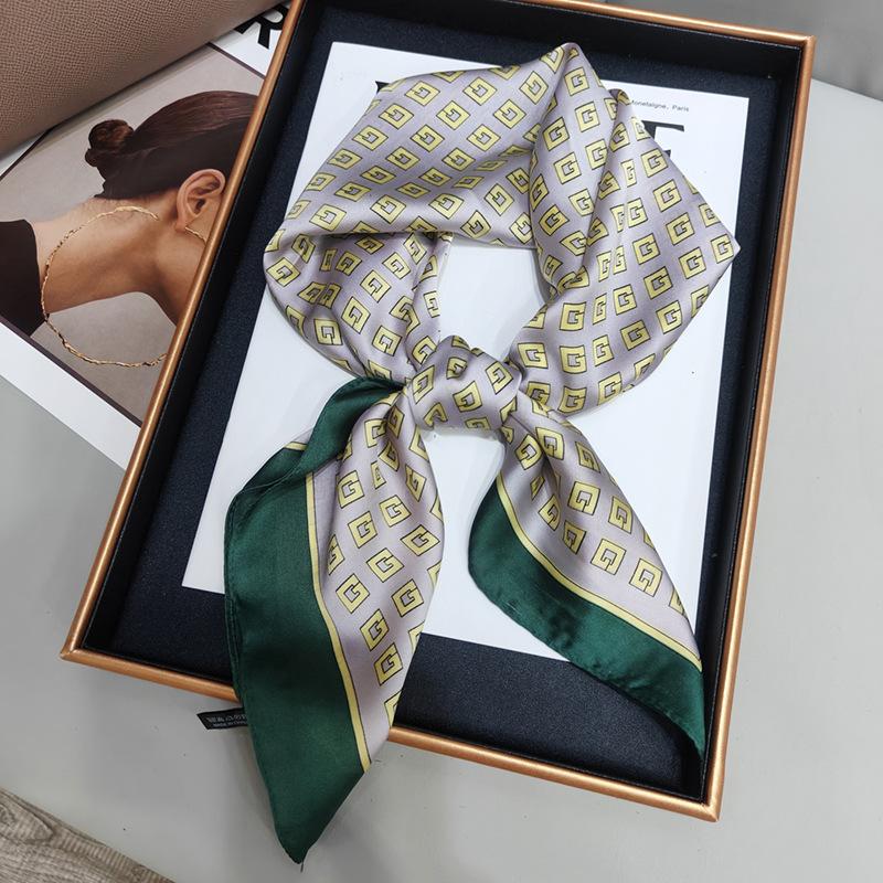 New Versatile Imitation Silk with Suit Silk Scarf Fashionable Women's Small Square Silk Scarf French Spring and Autumn Scarf