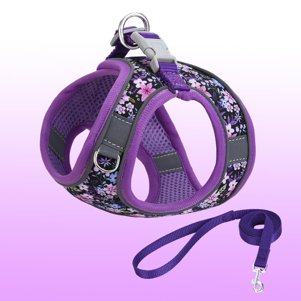 HP404--flower printed pet dog&cat harness, comfortable twill fabric and breathable mesh substrate, 1.5-meter dog rope.