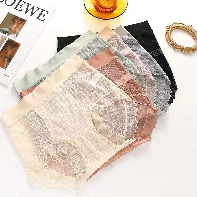 

Женское кружевное нижнее белье с высокой талией, утягивающее живот, бесшовные тонкие сексуальные трусы из хлопка с промежностью L чёрный
