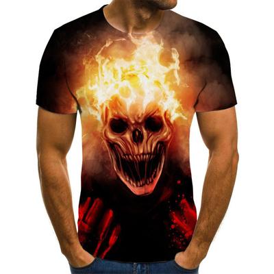 Flame Skull 3D Digital Printed Men's Loose Round Neck Short Sleeve Street T-shirt