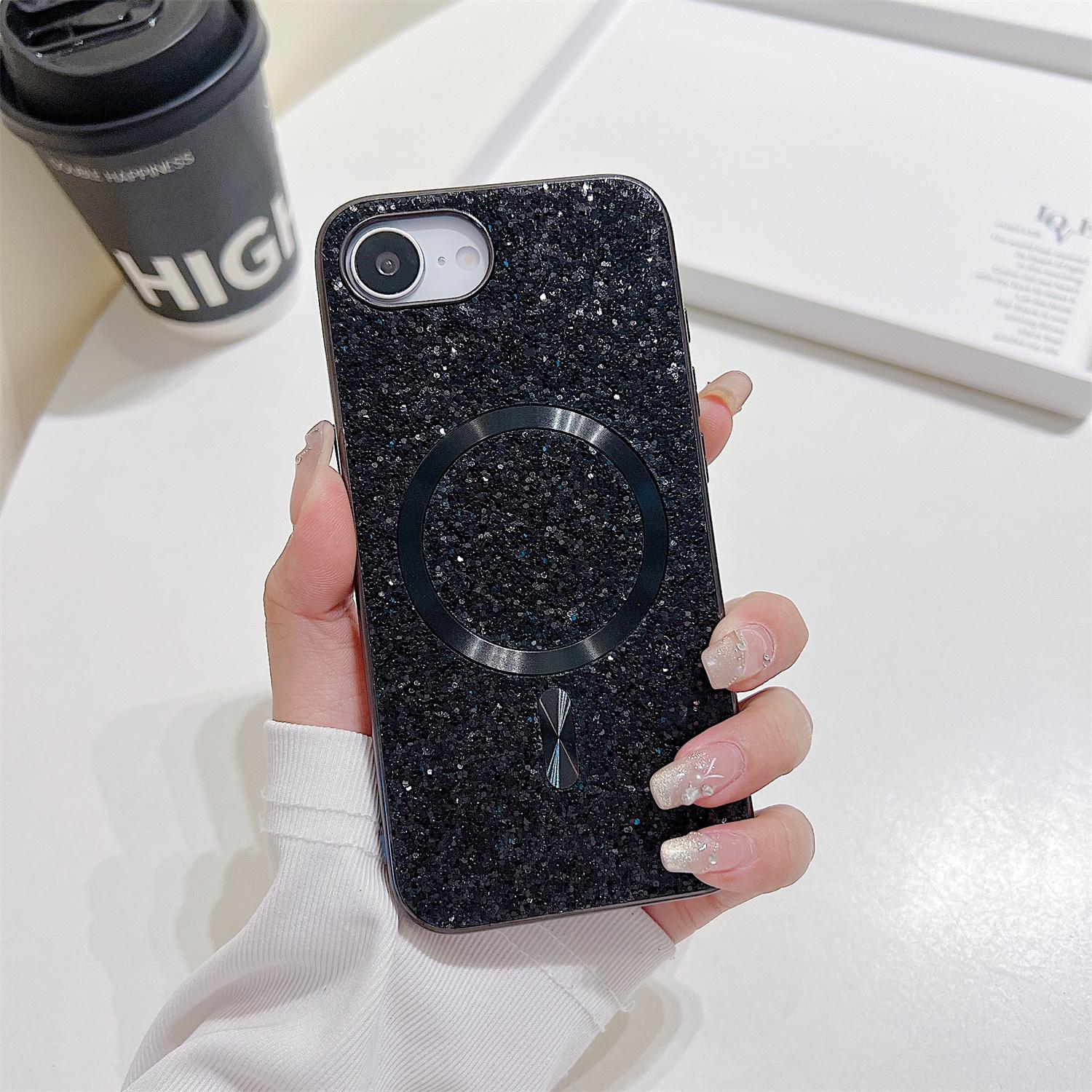 

For iPhone 16e Magnetic Phone Case Glitter Electroplated TPU Frame PC Back Cover B