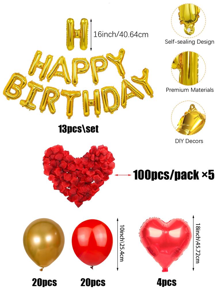 62pcs\set Red Birthday Party Decoration Set, Romantic Party, Anniversary Celebration Party, New Year Decorations