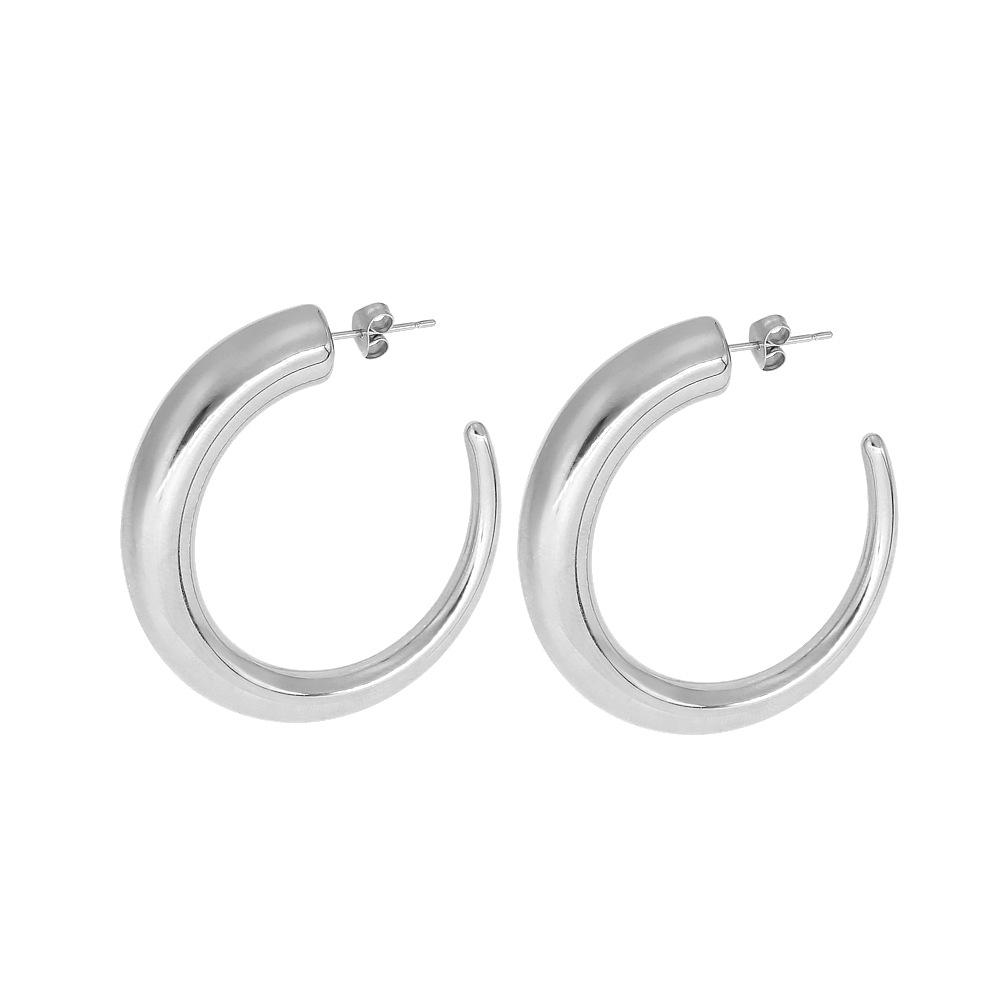 Trendy 18K Gold Geometric C-shaped Polished Stainless Steel Earrings for Women