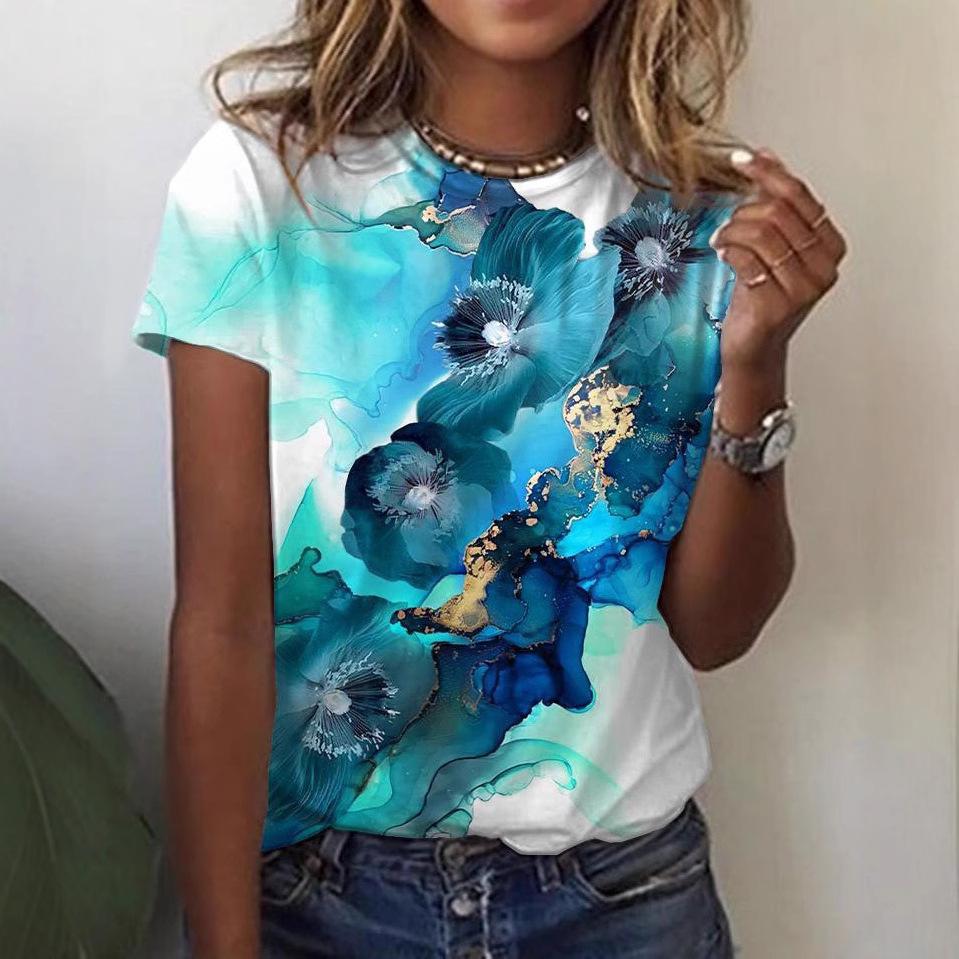 Short sleeved 3D digital printed cross-border new summer women's T-shirt fashion trend 2879 EMA