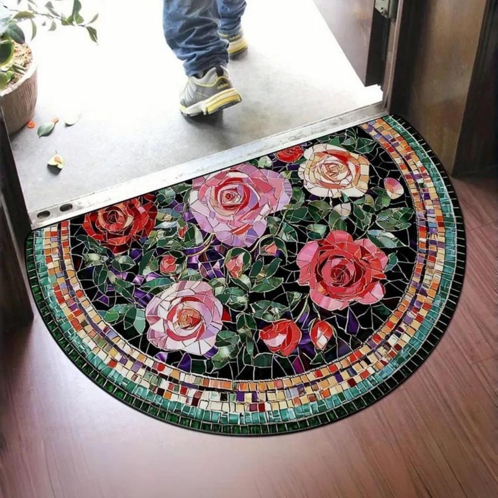 Half Round, Stone Patterned Floor Mat, Thick, Soft, Suede, Suitable for Porch and Living Room Decoration, Machine Washable, Anti Slip, Wear-resistant