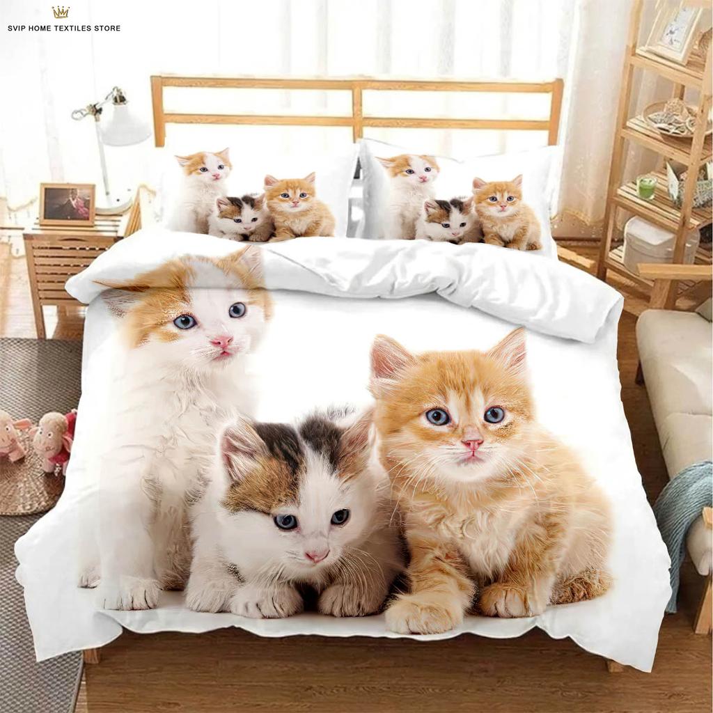 Cute Cat 3d Printed Quilt Cover Bedding Set Textile Products Duvet Cover Pillowcase Three-Piece Set Children's Gift