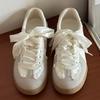 Fashion French Lace - Satin Ribbon Trainer Sneakers | Cream - Sweet Vintage Sporty Sneakers