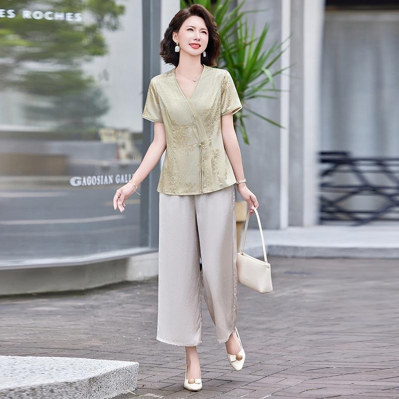 2026 Neuer Stil Chinesisches Sommer-Set: Kurzärmeliges Hemd für Frauen mittleren und höheren Alters