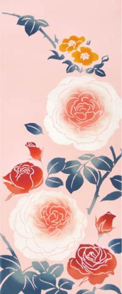 Tenugui Cotton Made in Japan Four Seasons Rose Niwa-zome (Tenugui) - Chu-sen (Dyed) - 100% - - -