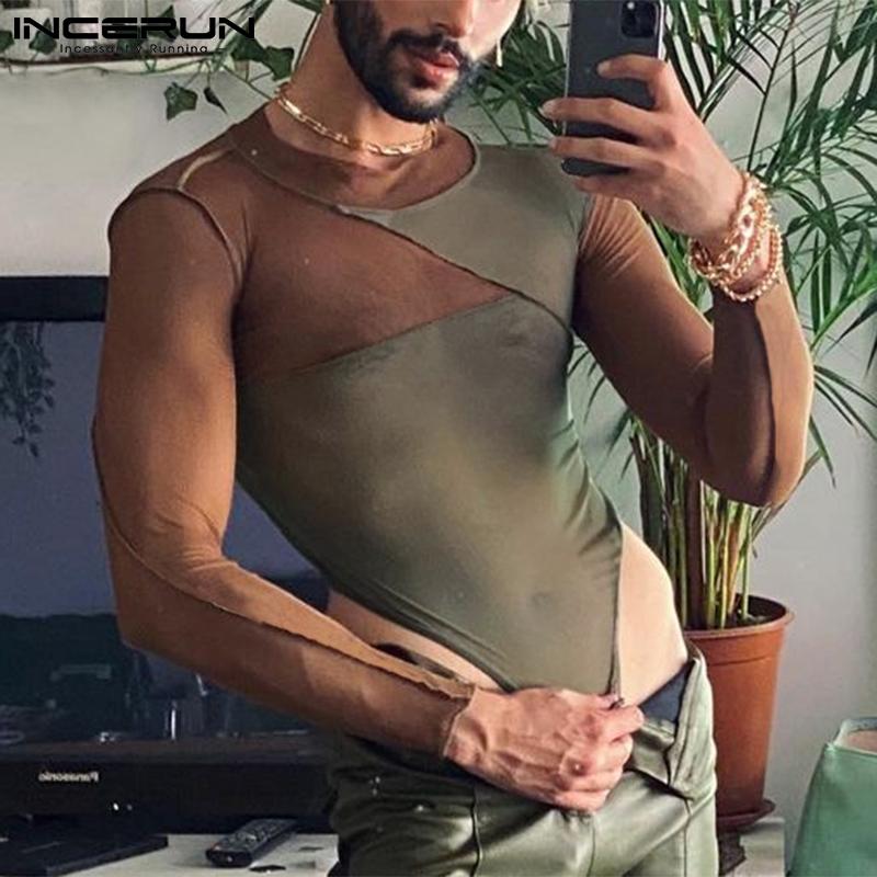 

INCERUN Лето Мужчины Видеть Сквозь Растяжку Купальник Комбинезон Синглеты Сшивание Цвет