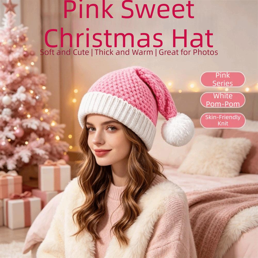 Warm Christmas Knitted Hat Thickened Santa Claus Cap Simple Christmas Beanie Hat New Year