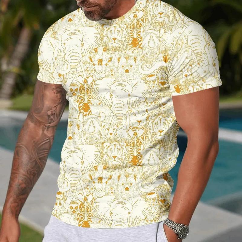 Fashion Men's Crew Neck Short Sleeve 3D Animal Color Printing Animal Short Sleeve Crew Neck T-Shirt