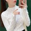 Damen Herbst- und Winter-Langarmshirt mit gehäkelter Spitze als Basis, Pullover, Chiffonspitze, sexy Mesh-Oberteil
