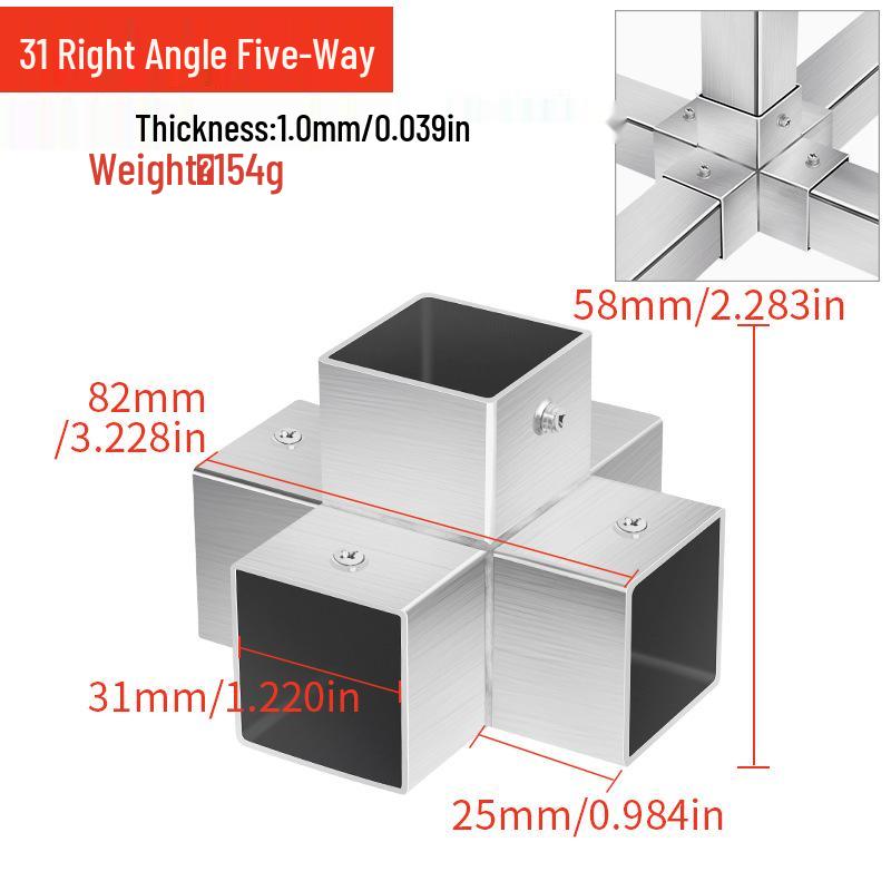 Stainless Steel Four-Way Tee Connector for Square Tubes - Weld-Free Fastener