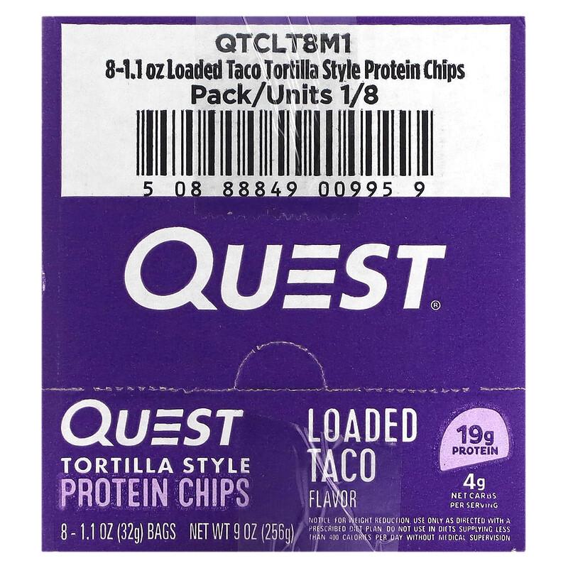 Tortilla Style Protein Chips, Loaded Taco, 8 Bags, 1.1 oz (32 g) Each