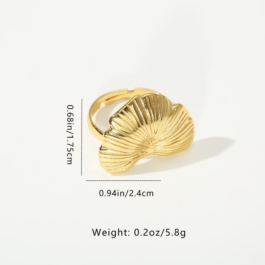 Golden Plated Ginkgo Leaf Open Adjustable Ring for Women Elegant Statement Jewelry Gift