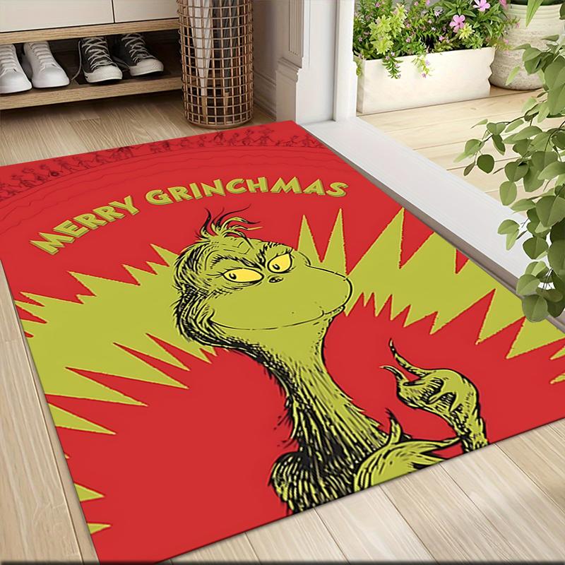 Grinch Christmas Card Carpet Rug Soft Washable Antislip Home Living Room Sofa Mats Personalized Christmas Rug