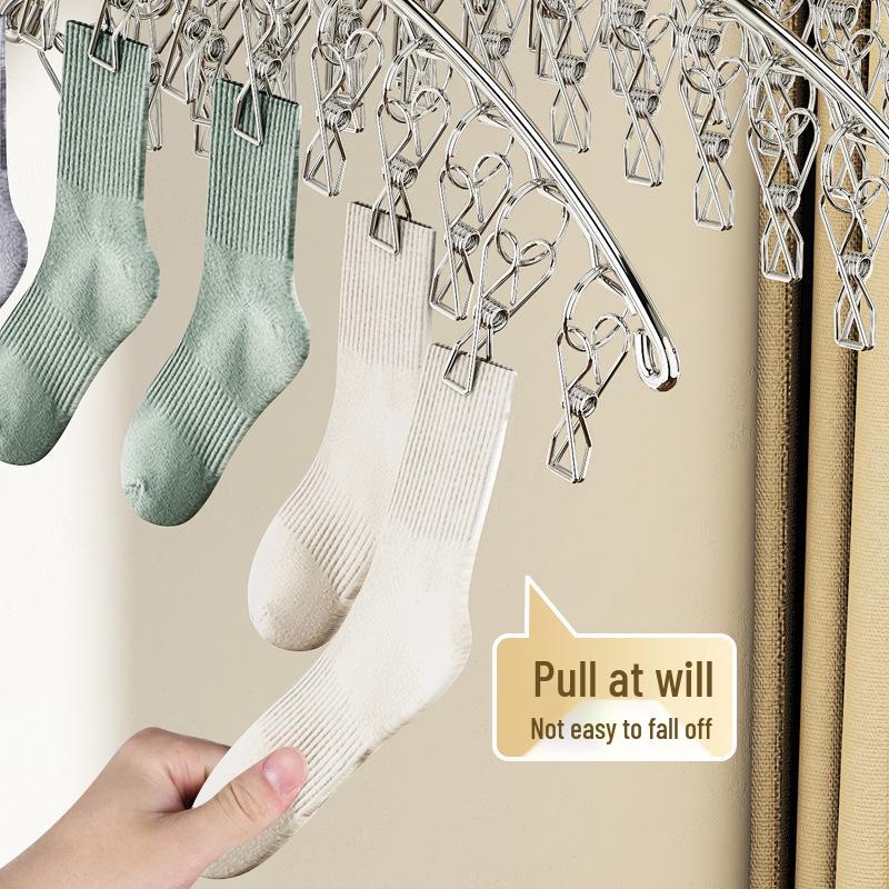 Stainless Steel Multi-Clip Clothes Drying Rack for Socks and Underwear