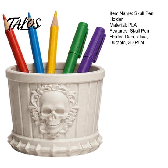 Dark Retro Desktop Decor Gothic Skull Pen Holder, 3D Printed PLA Stationery Organizer, Organizer Halloween Theme Container for Makeup Brushes