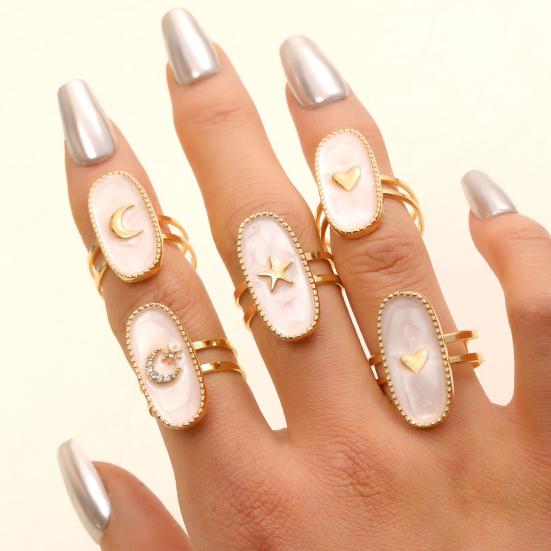 Finger Ring Oval Design Adjustable Opening Enamel Process Women Ring Multi-Symbol Design Hearts Stars Moons Pattern
