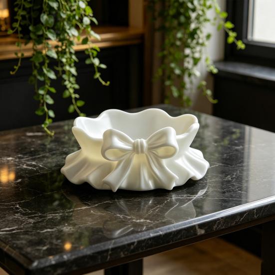 Cute Bow Jewelry Tray 3D Printed Ruffle Bow Trinket Dish Small Decorative Ring Holder for Earrings Necklaces Bracelet Watch Keys