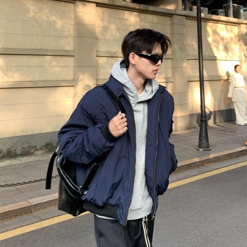 

Американский вайб ретро лацкан куртка-бомбер осенняя мода cleanfit бейсбольная джерси короткая куртка мужской тренд 3XL