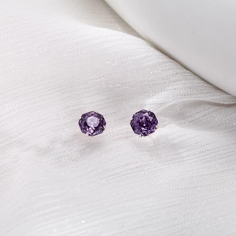 Sterling Purple Amethyst Stud Earrings Women Geometric Ice-Cut Floral Design Elegant Daily Wear