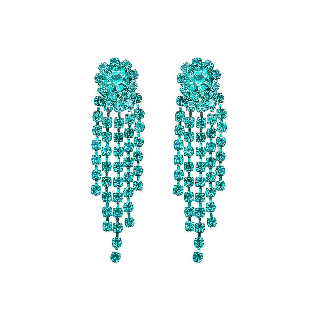 Explosive crystal blue long fringed small earrings