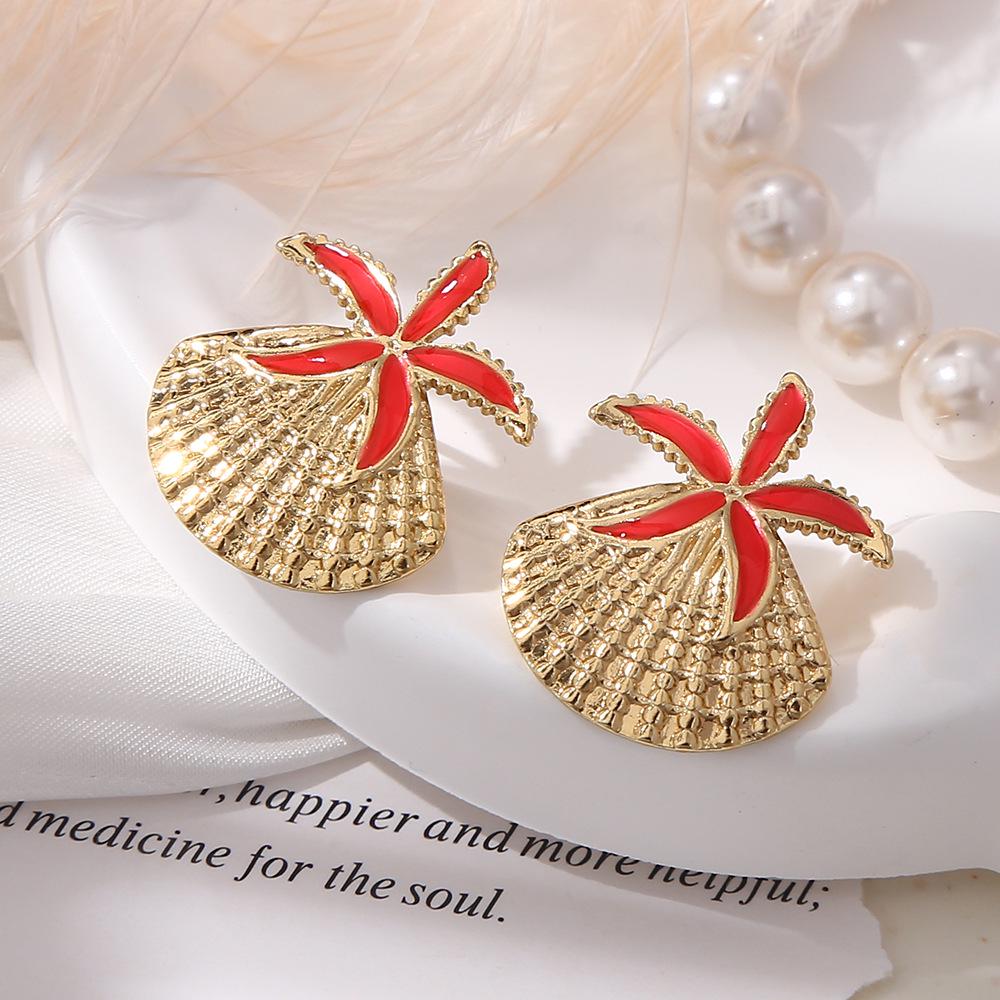 Elegant Ocean Style Titanium Steel Starfish Shell Stud Earrings