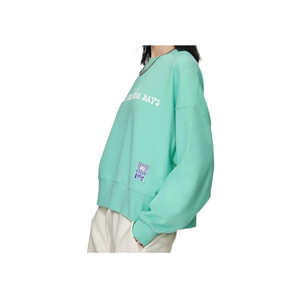 Li-Ning Badfive Series Printed Round Neck Pullover Sweatshirt Women Tops Green AWDS662-2