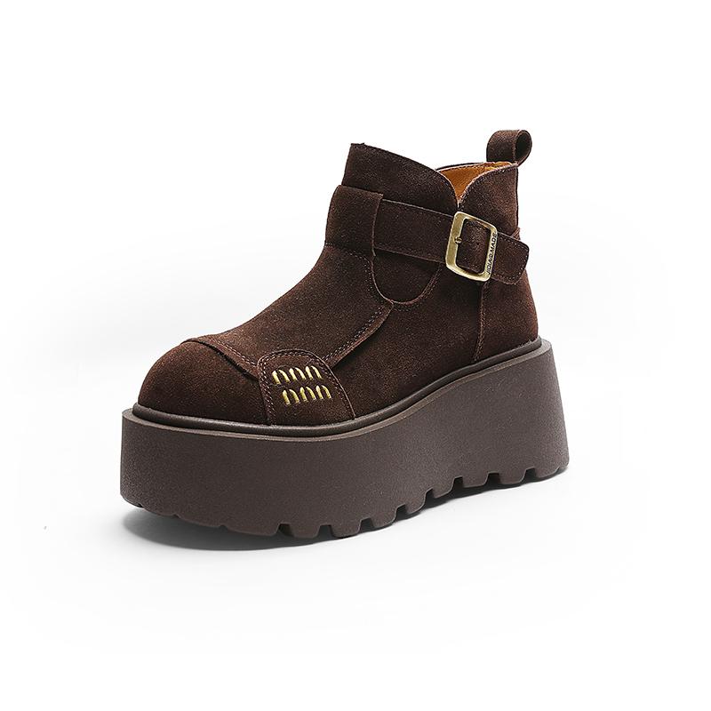 

CICIYANG 9.5Cm High Heel Ankle Boots for Women Winter New Fashion Cow Suede Platform Boots Ladies Increased Internal Shoes 39