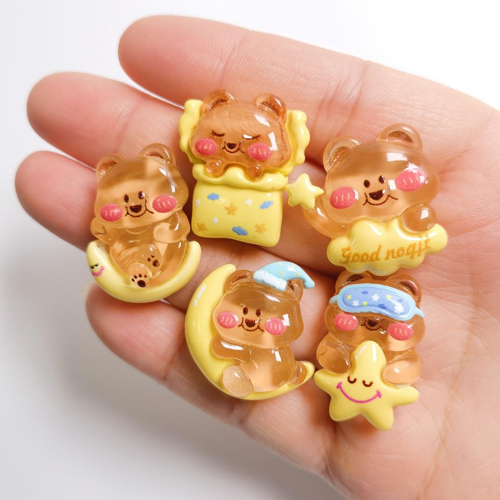 100 Pcs Mini Cute Cartoon Bear at Night Series Scrapbooking Diy Jewellery Hairpin Decorate Accessories Craft Slime Resin Charms