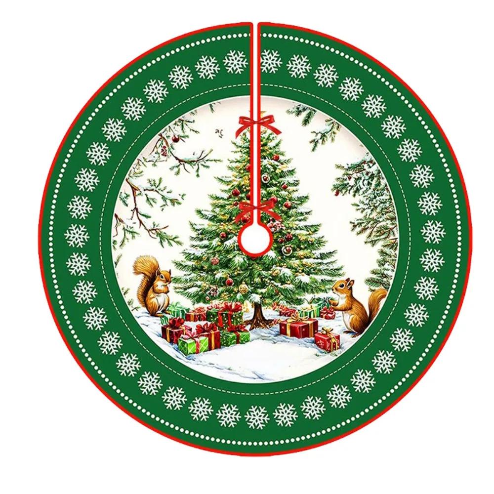 90cm Christmas Tree Skirt Snowflake Print Santa Claus Printed Christmas Decor Mat Snowman Snowflake Tree Skirt Home Holiday