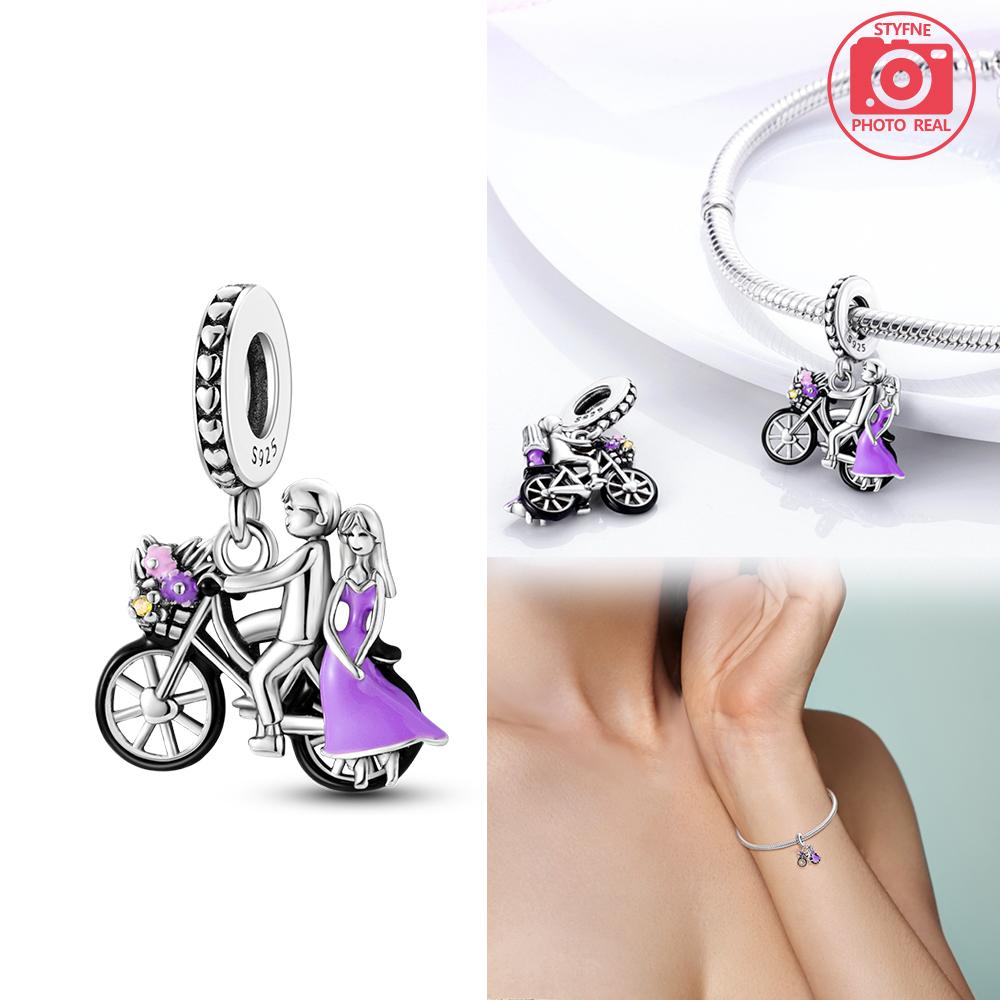 New copper Colors Bicycle Girl Pendant Compatible With copper Colors Authentic Bracelets Do It Yourself Birthday Jewellery Gift