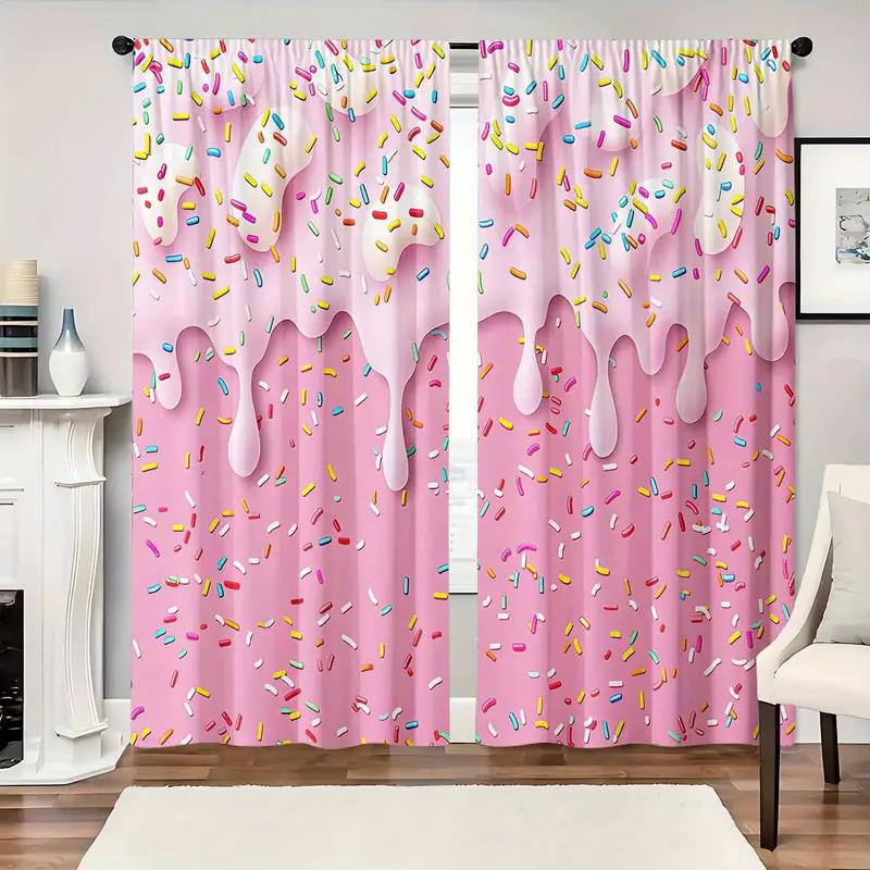 

2Pcs - Pink Dessert - Printed Curtains, Suitable For Home Decoration In Bedrooms And Living Rooms 14Wx39L(35x100CM)x2