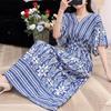 25th Anniversary Ethnic V-Neck Rayon Short Sleeve French-Thai Print Holiday Dress for Women