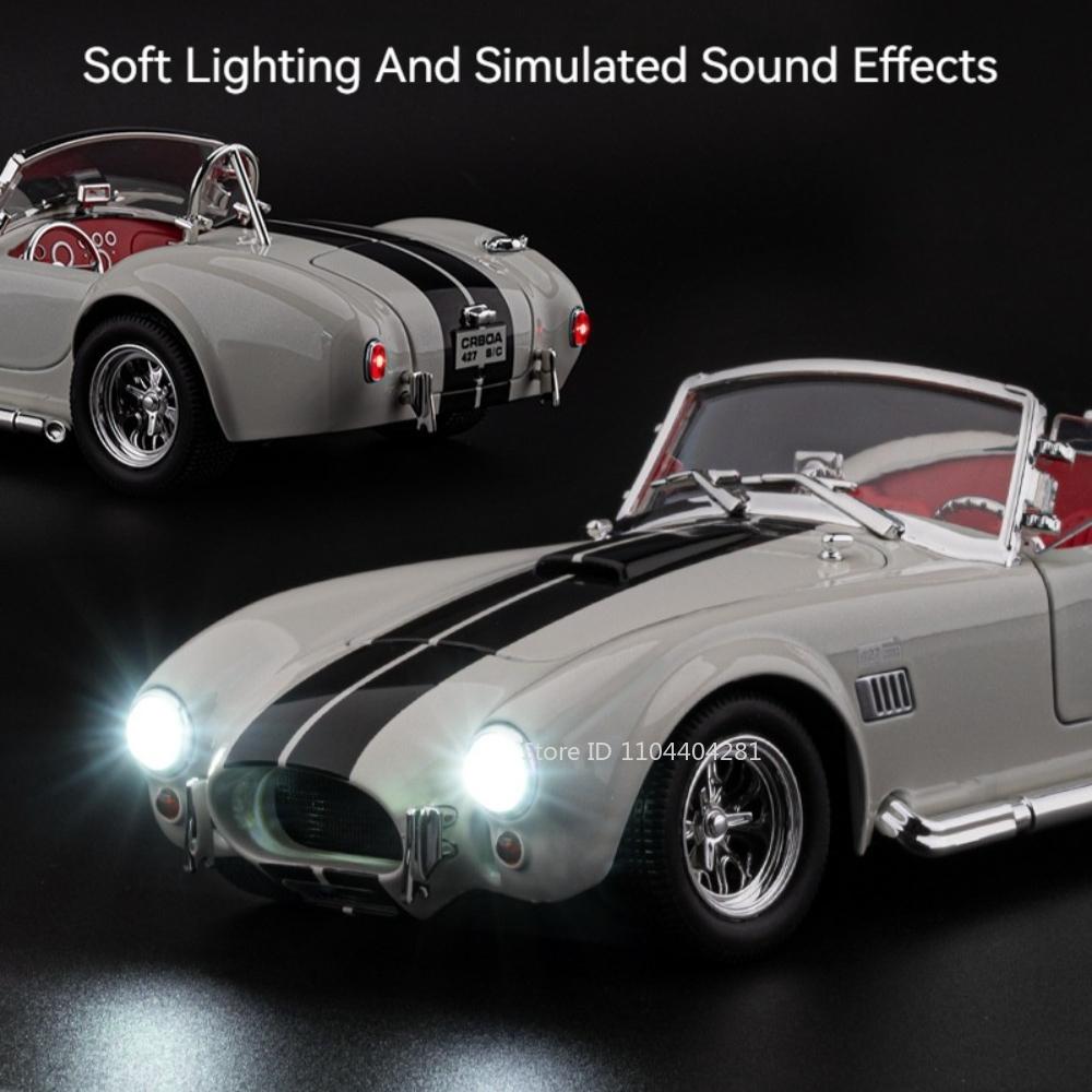 1:24 Shelby Cobra Phantom Miniature Toys Car Diecast Alloy Model Doors Opened Sound Light Pull Back Vehices Kids Christmas Gifts