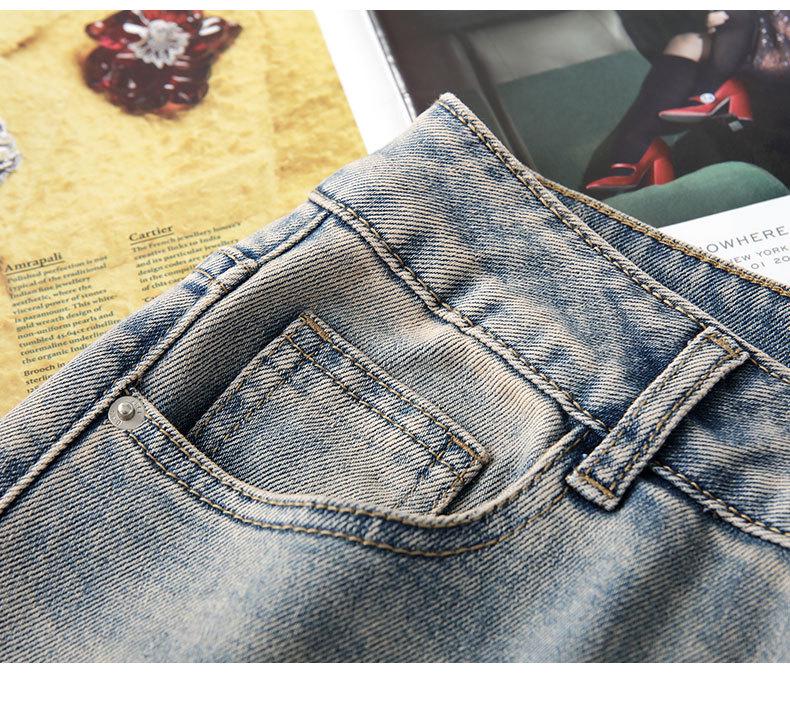 Women's High-Waist Embroidered Straight-Leg Jeans - Floral Ethnic Style for Spring & Autumn