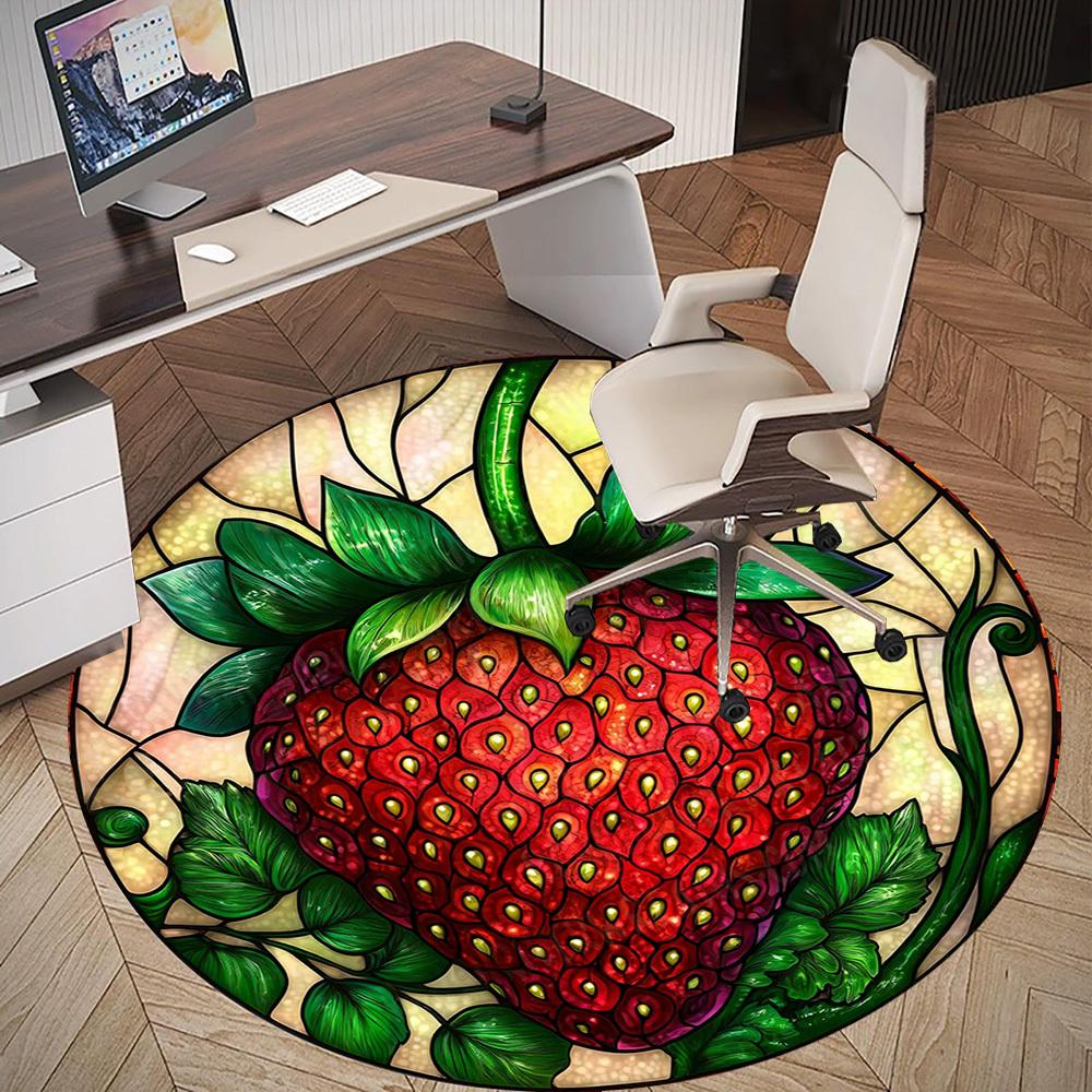 1PC strawberry stained glass Office Round Area Rug, Under Office Chairs Bedroom Living Room Home Decor, Carpet for Office -1110075