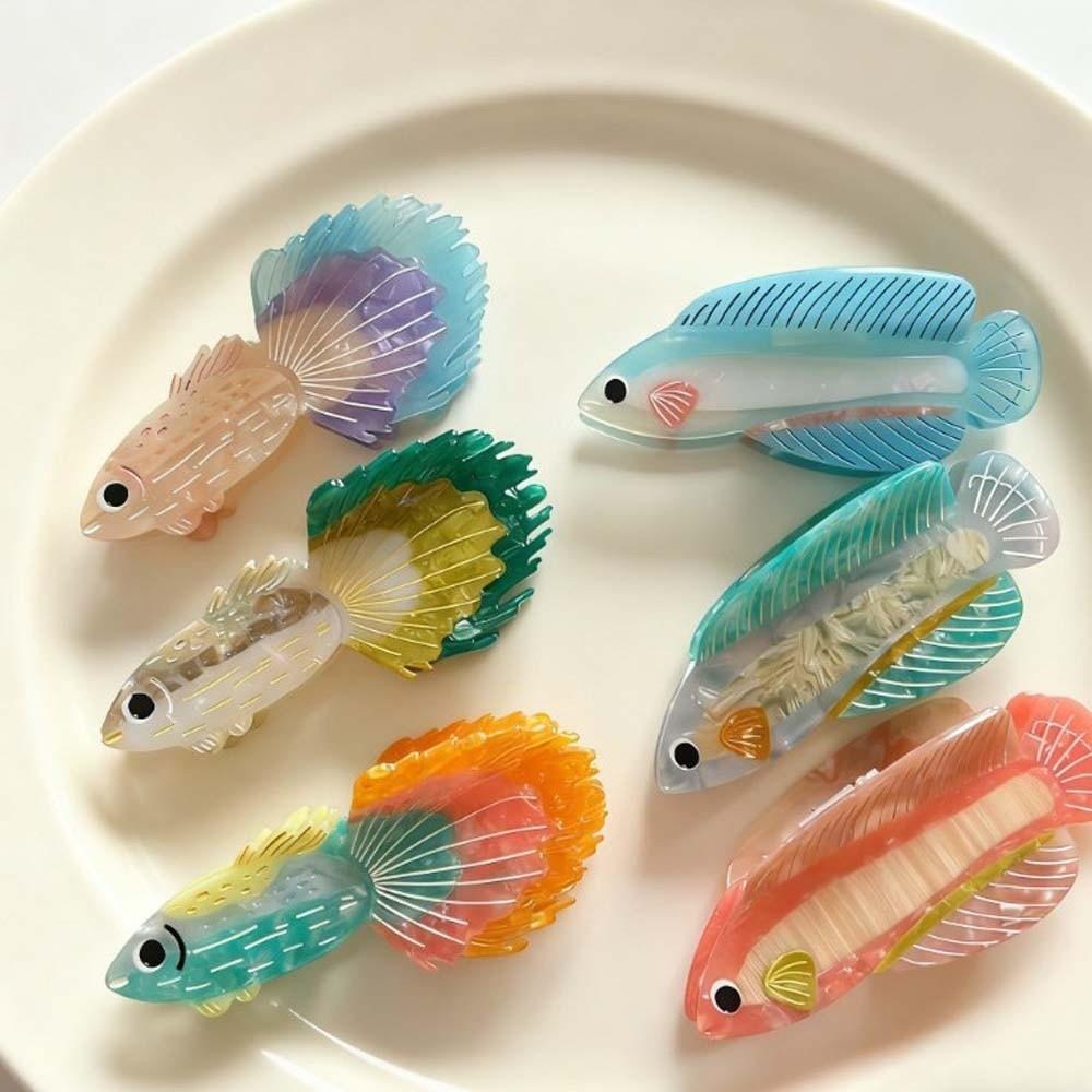 Acrylic Guppy Hair Claw Korean Style Acetic Acid Hair Claw Silver Arowana Shark Clip  Headwear