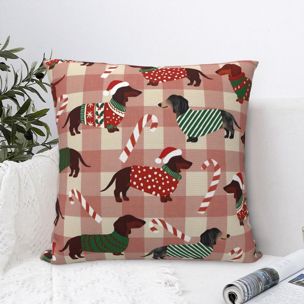 Christmas Dachshund Square Pillow Covers Living Room Dogs Animal Cushion Cover Creative Decor Pillow Cover 4545