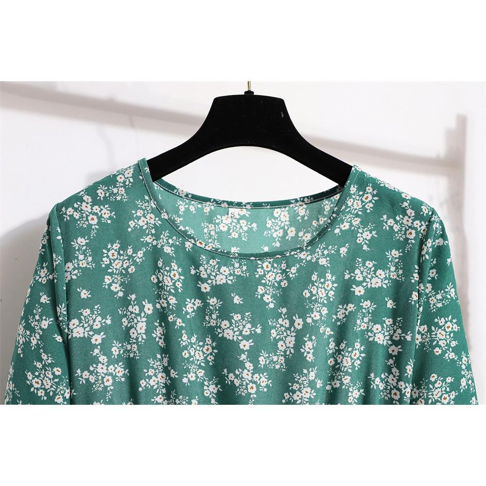 GMXIA Women's Fashion Spring Autumn Floral Print Long Sleeve O-Neck High Waist Casual Dresses