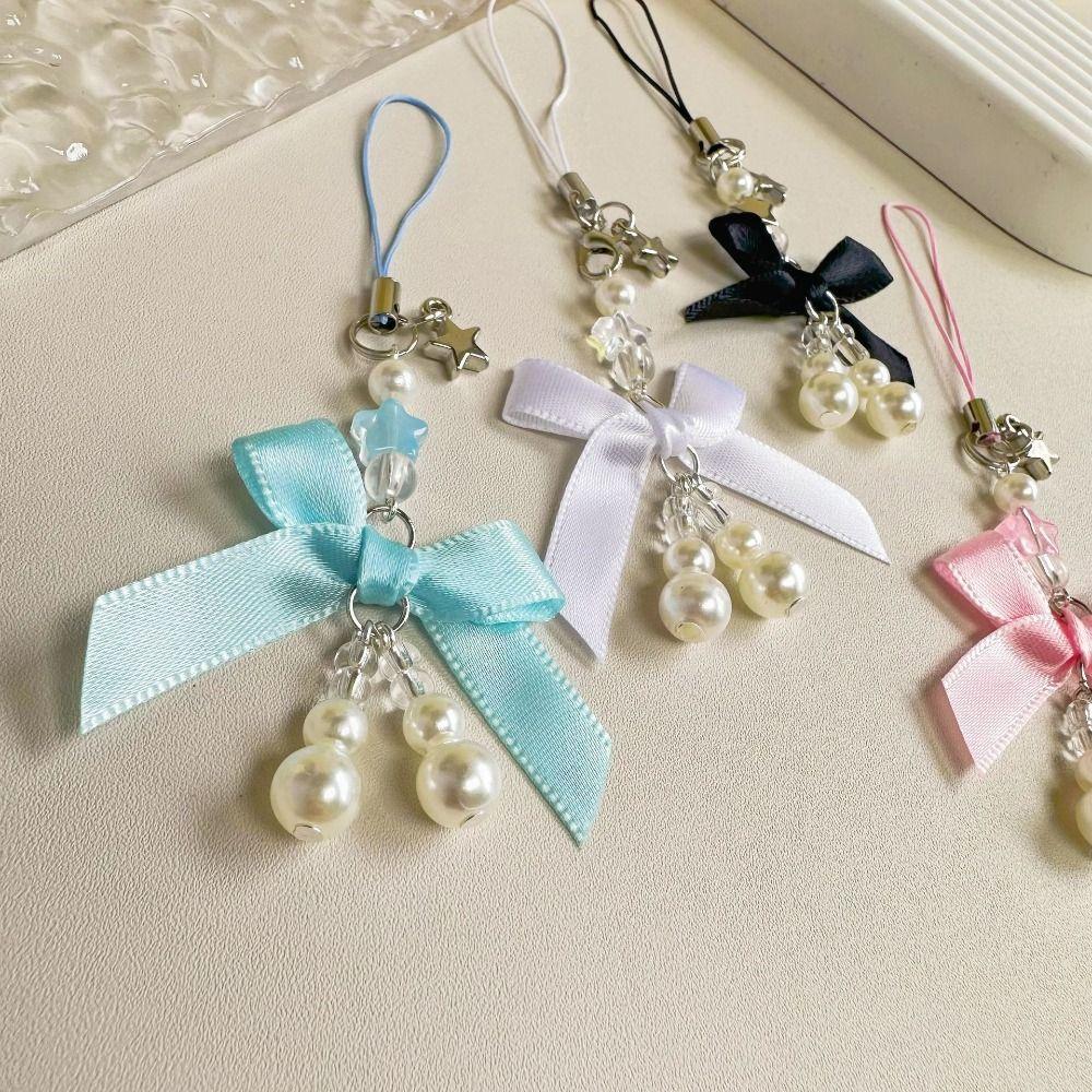 Bowknot Bow Phone Strap Pearl Mobile Phone Chain Pearl Phone Pendant  Telephone Jewelry