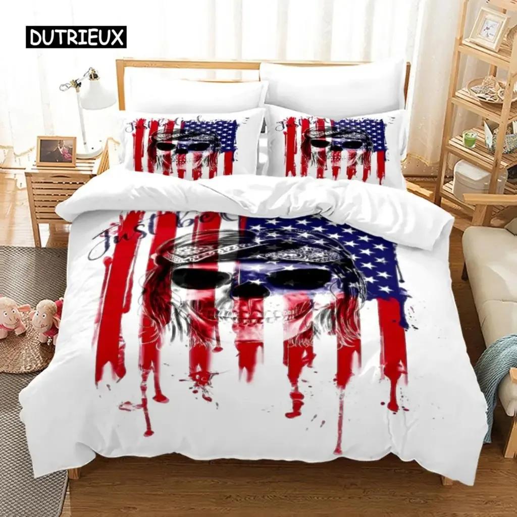 Bettbezug-Set mit amerikanischer Flagge, Mikrofaser, rot-weiß gestreift, Dekor, Bettwäsche-Set, Unabhängigkeitstag, Freiheitsthema, Bettbezug für Teenager