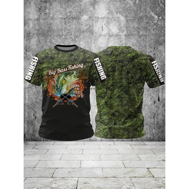 Summer Men's Fishing T-Shirts Short Sleeve Leisure 3d Fish Print Street T-Shirts Fashion Man Tees Loose Casual O-Neck Shirt