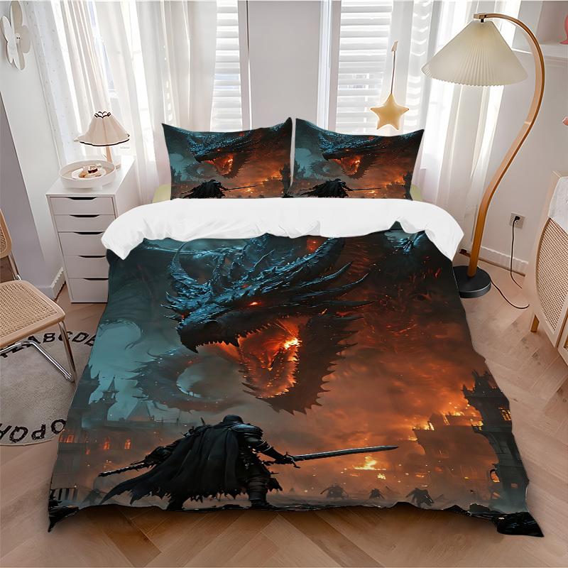 

3pcs bedding set Dragon Slayer Includes 1 Comforter + 2 Pillowcases, Without Pillow Inserts, Soft Comfortable, Lightweight Breathable043 135x200cm