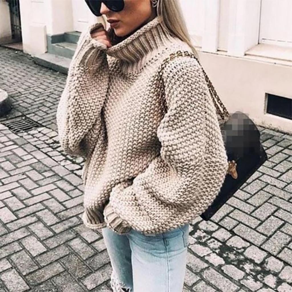 Autumn and Winter Sweater Women's New Style Curled High Collar Batwing Sleeve Knitted Sweater